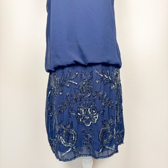 Adrianna Papell Navy Blue Sleeveless Scoop Back Beaded Cocktail Event Dress 14 - Picture 4 of 15